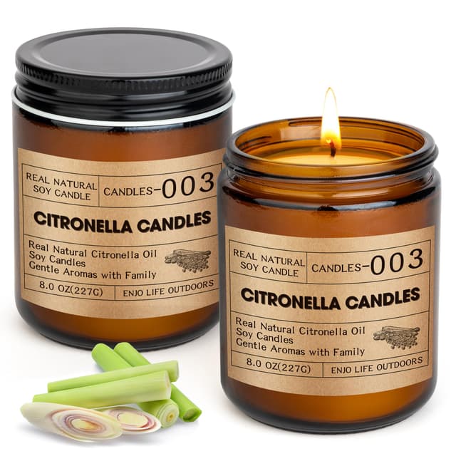 Citronella Kerzen Outdoor Groß,240Std Draußen Camping Citronella Kerzen im Glas Zitronenkerze mit Deckel Garten Lemongrass Natürliches Sojawachs für Balkon,Picknick,Camping,Terrasse Tischdeko