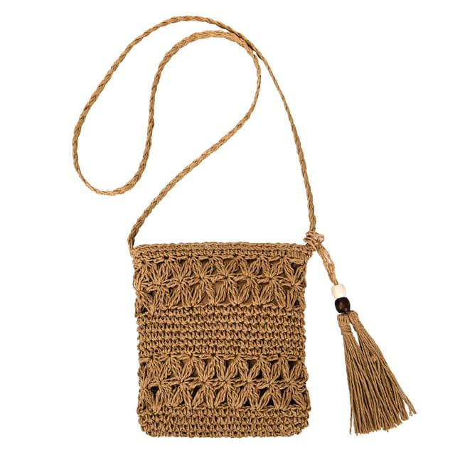 Aucuu Strohtasche Damen Stroh Umhängetasche Vintage Strandtasche mit Quaste Strand Stroh Handtasche Crossbody Tasche für Damenreisen und Urlaub