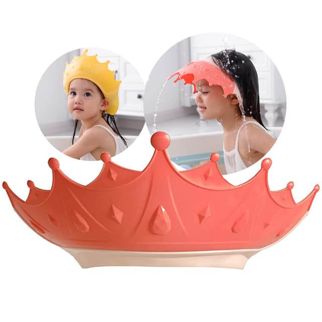 Duschhaube Kinder Baby Verstellbare Krone Haare Waschen Kinderschutz Schild Shampoo Schutz Baby-Visier für Augen, Ohren und Gesicht-Rosa Rot*2