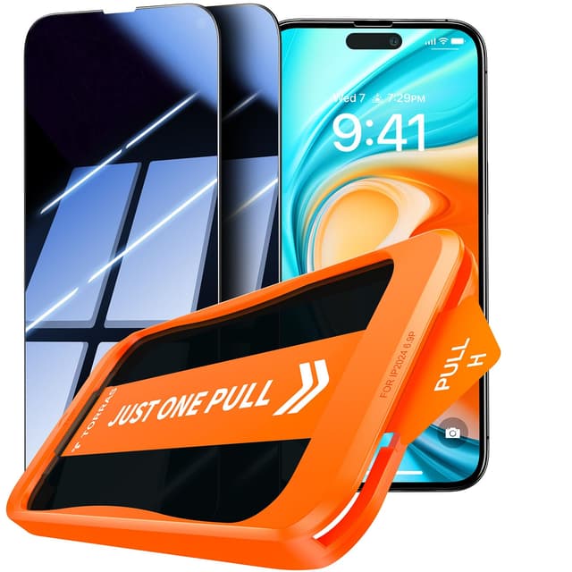 TORRAS für iPhone 16 Pro Max für Panzerglas Sichtschutz - 9H+ Bruchsicher, Blasenfrei, 2 Stück mit Einbaurahmen