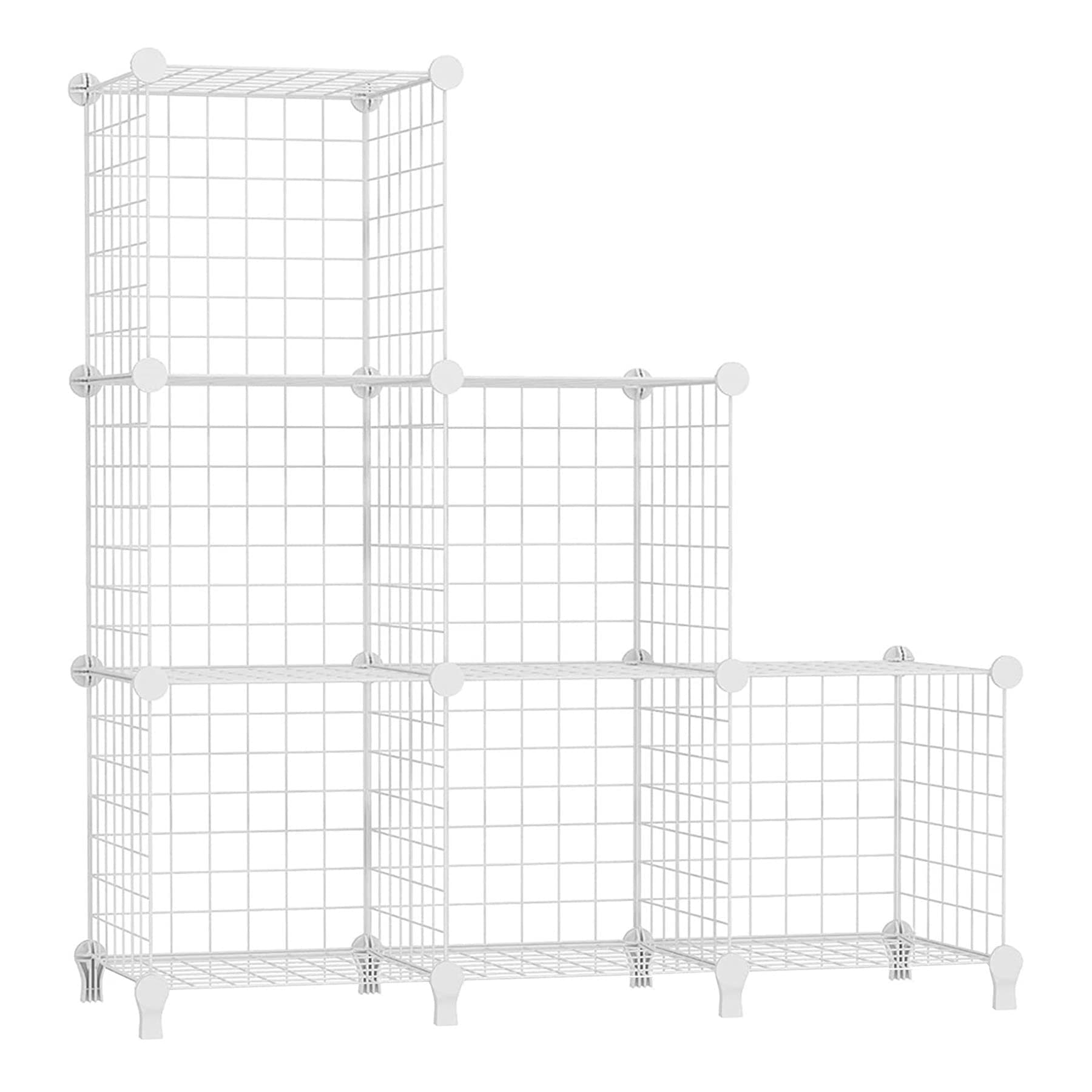 AWTATOS Regal 6 Regal Drahtwürfel Stapelbarer Regal Würfel DIY Metallgitter Würfelbuchregal Würfelregal Mit Türen Für Wohnzimmer, Schlafzimmer, Bad Weiß USCIH06WE Small Weiß