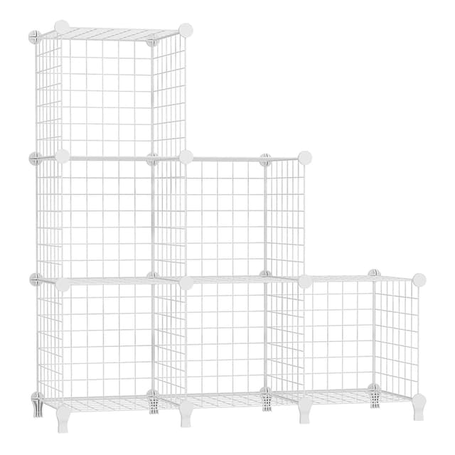 AWTATOS Regal 6 Regal Drahtwürfel Stapelbarer Regal Würfel DIY Metallgitter Würfelbuchregal Würfelregal Mit Türen Für Wohnzimmer, Schlafzimmer, Bad Weiß USCIH06WE Small Weiß
