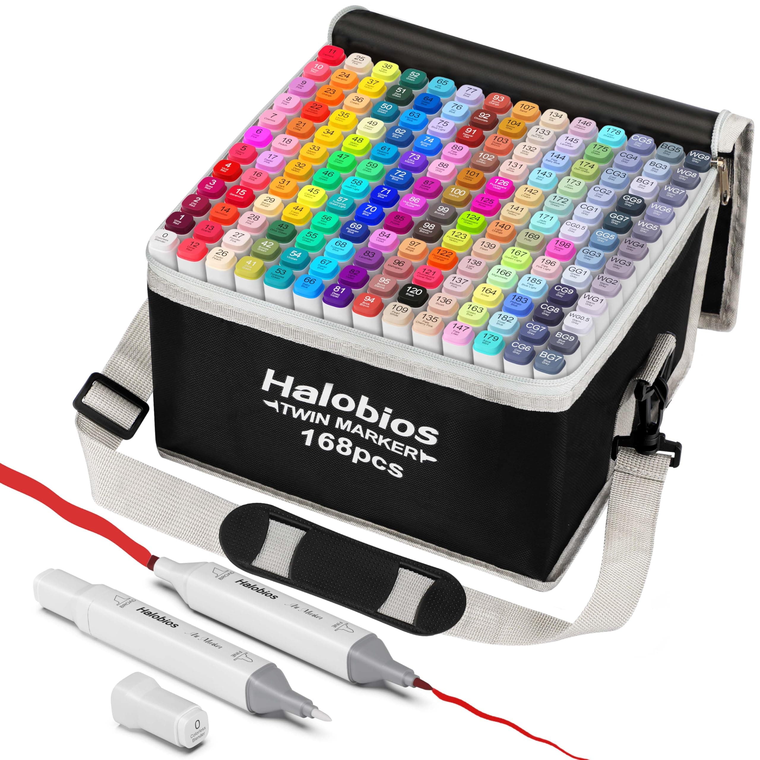 Halobios 168 Farben Alkohol Marker Set, Alcohol Twinmarker, Meißel & Feine Verdoppelt Spitzt Alkohol Permanenter Marker Stifte mit Anti-Seepage Abstandshaltern für Manga, Design, Malerei, Zeichnung 1 stück (168er Pack)