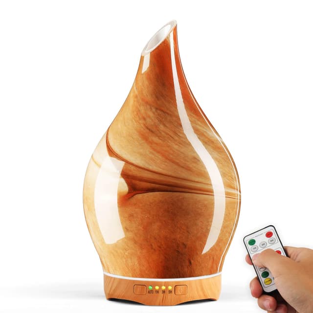 Porseme 280ml Aroma Diffuser Glas mit Fernbedienung,Handgeblasen Glas Diffusor für ätherische öle,Leise,7 Farbe LED Licht,Wasserlos Aus,Timer Humidifier für Wohnung,Einzigartiges Geschenk I4-280ml Desert Aladdin Vase With Remote with Remote