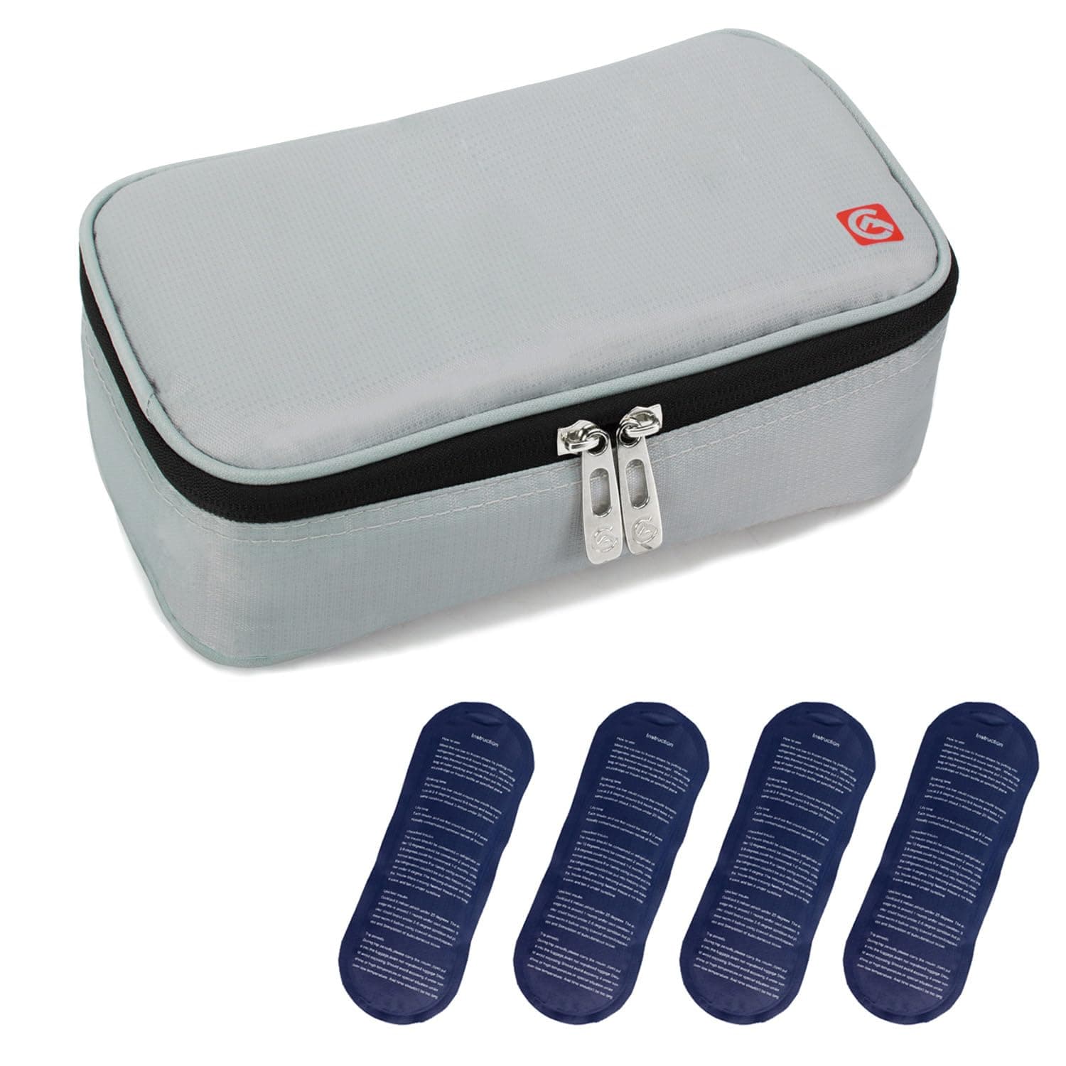 ALLCAMP Insulin Kühltasche Kühlbox für Tragbarer Organizer Diabetiker Medikamente mit 4 Eisbeuteln, Isolierfutter und Stiftaufbewahrung Dunkelgrau Hellgrau