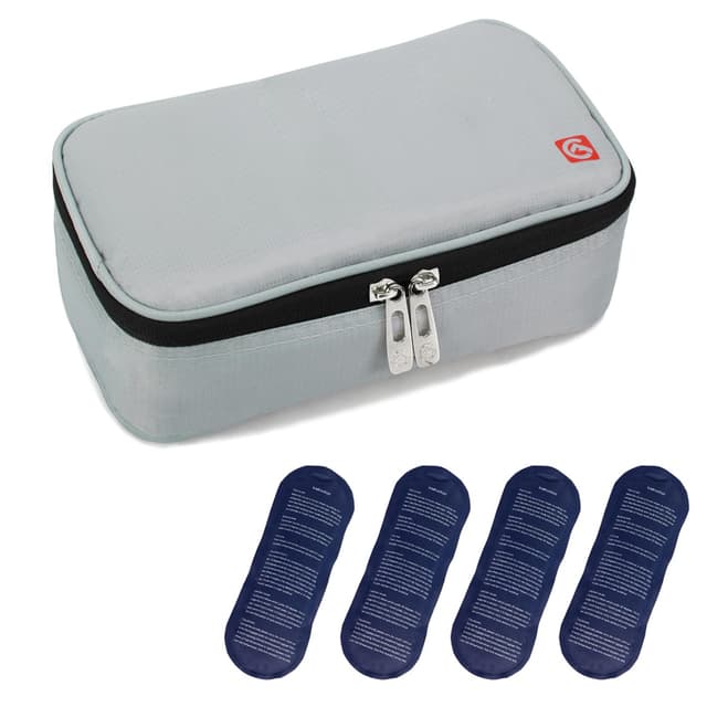 ALLCAMP Insulin Kühltasche Kühlbox für Tragbarer Organizer Diabetiker Medikamente mit 4 Eisbeuteln, Isolierfutter und Stiftaufbewahrung Dunkelgrau Hellgrau