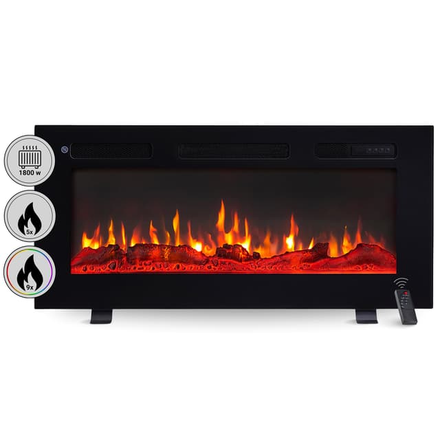 BALDERIA Elektrokamin Leif 36'' | Elektrischer 3 in 1 Stand-, Wand- oder Einbaukamin 3D-Flammeneffekt | Elektro Heizung 1800W | Kamin mit Fernbedienung, Startsteuerung, Timer & Thermostat | Schwarz Leif 36" (92cm)