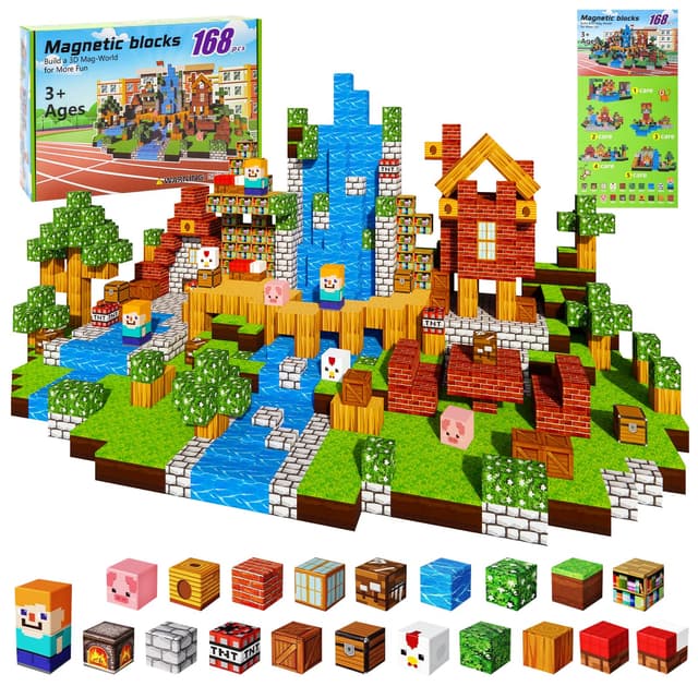 Magnetische Bausteine Bauspielzeug 168pcs, 2.5CM/Stück Bauen Magnetbausteine für Kinder Montessori Kreative Spielzeug ab 4 5 6 7 Jahre Junge und Mädchen Magnetic Blocks Geschenke