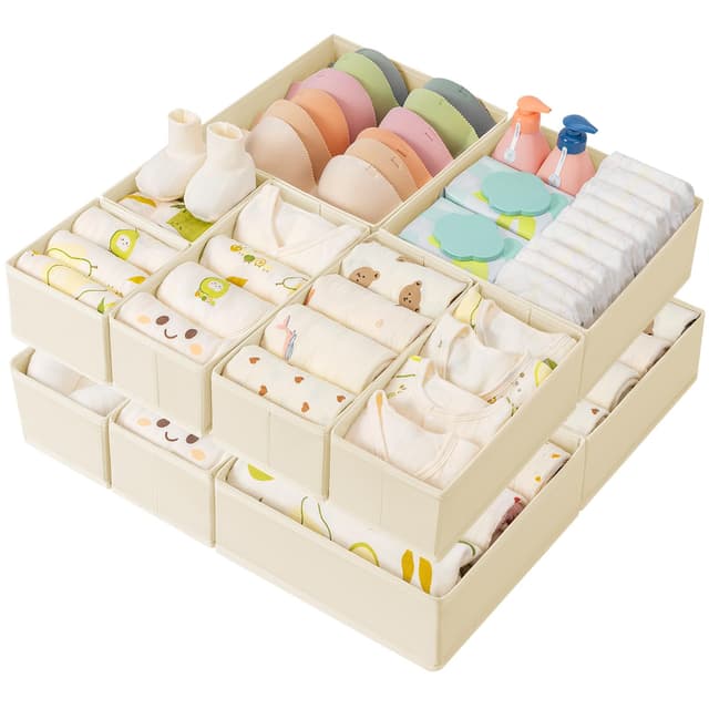 DIMJ Schrank Unterwäsche Organizer - Schubladen Kleiderschrank Drawer Organizer, Aufbewahrungsbox für Schublade, 10 Stück Baby Kleidung, Hosen, Socken, Beige 10 Stück Beige