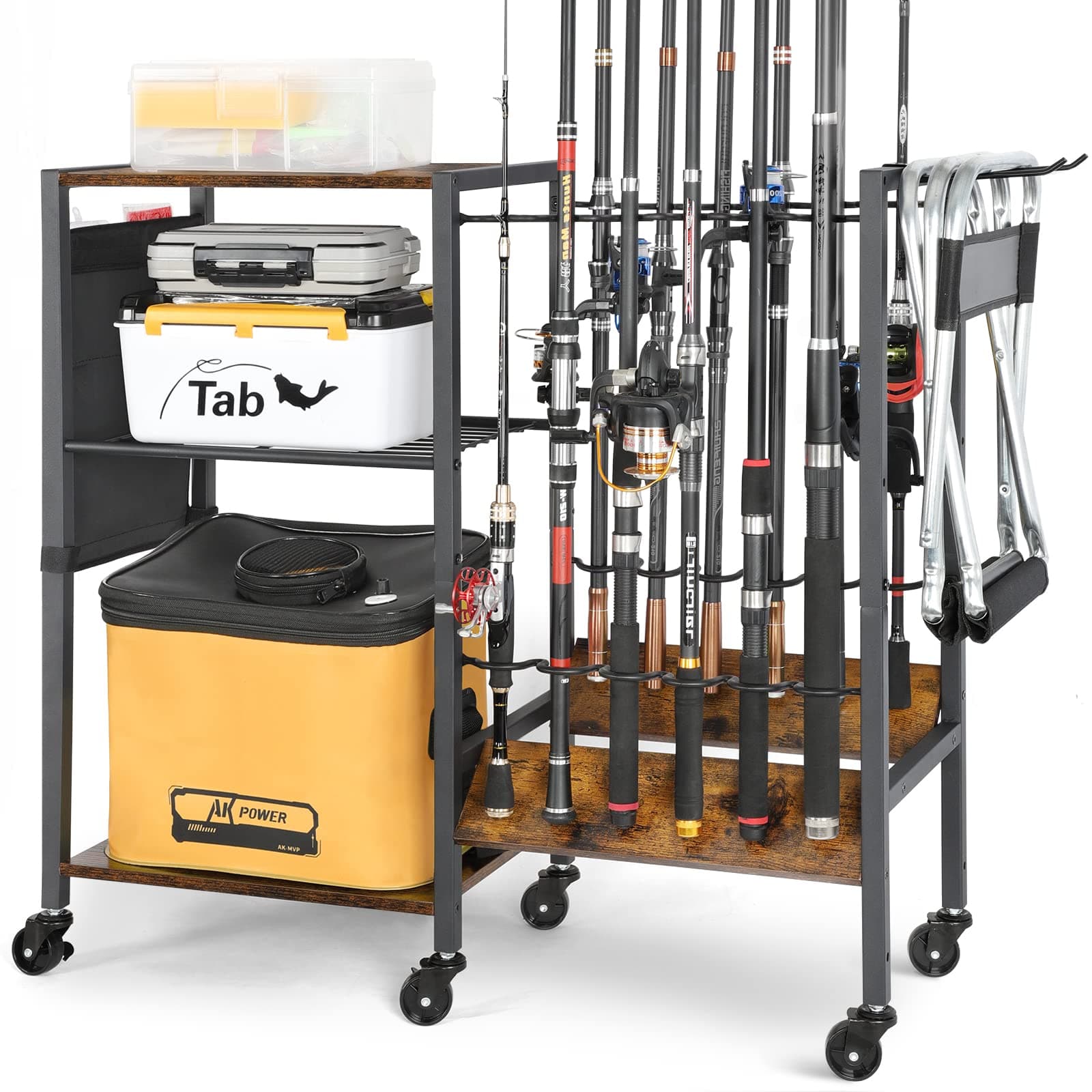 Bikoney Rutenhalter Angelrutenhalter für 12 Angel Rutenständer Angelzubehör Angelrute Angelrute Tackle Cart für Garage Hauseingang Ecke Geschenkideen für Männer Dad Karbonisiertes Schwarz&12 Angel