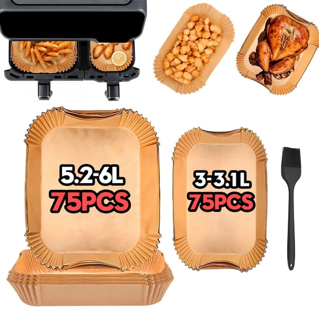 Ninipie Backpapier für Heißluftfritteuse Philips 3000-Serie, 150 Stück Airfryer Backpapier für Tefal Easy Fry 5.2L/3.1L/Cecotec 5.5L/3.5L, Zubehör für Heißluftfritteuse Philips NA352/00, NA350/00 Braun 150 Stück 3L+6L