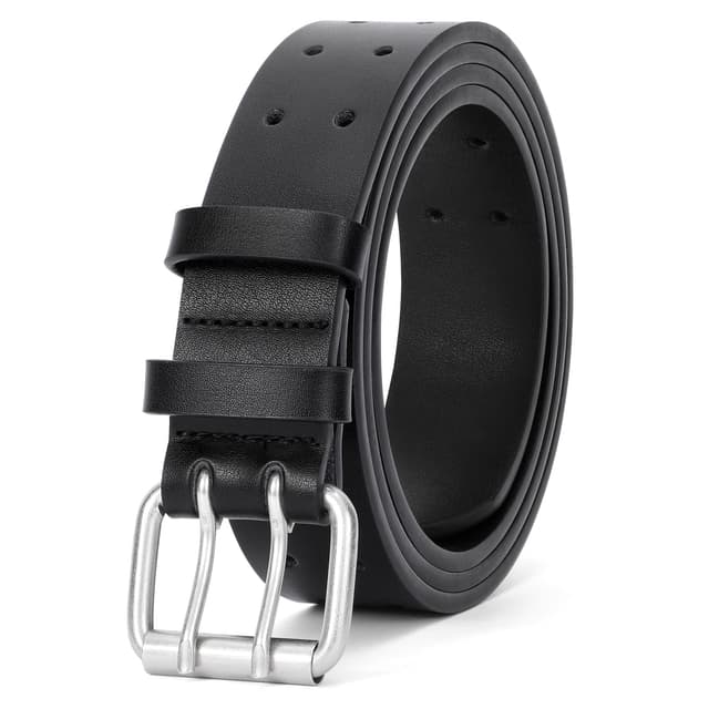 JasGood Herren Doppel Prong Ledergürtel Casual Work Heavy Duty Gürtel Doppel Ösen Gürtel für Jeans A-schwarz 120cm: für Taillengröße unter 105cm