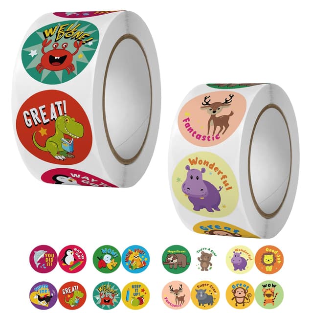 1000 Stück Motivationsaufkleber für Kinder, 2-Rollen Selbstklebende Tiere Motive Belohnungsaufkleber, Lehrer Belohnung Aufkleber Rollen, Lob Belobigung Sticker, Cartoon Aufkleber für Lehrer Eltern