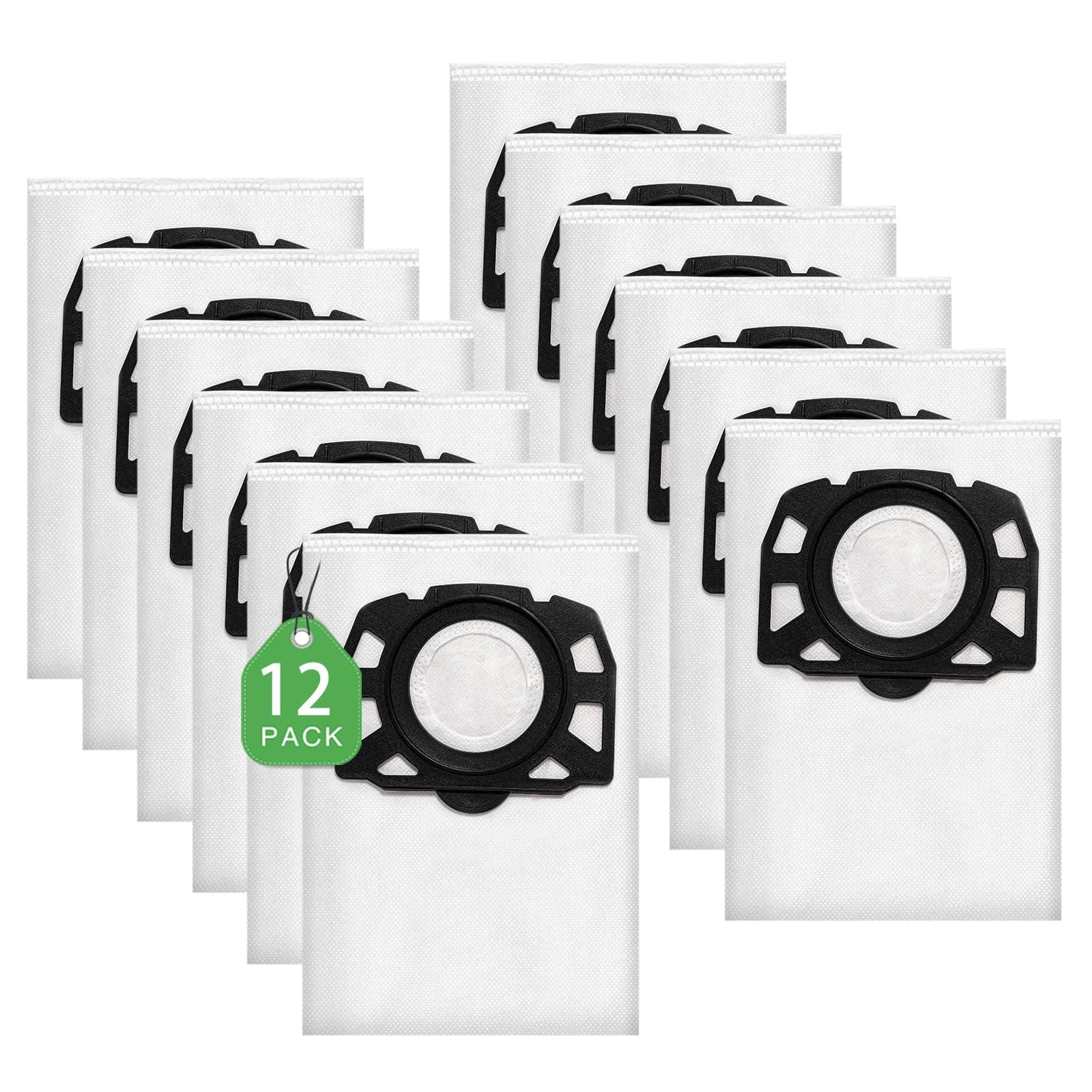 12 Stück KFI 487 Staubsaugerbeutel für Kärcher WD4,WD5,WD6,WD5P,WD6P, MV 4, MV 5, MV 6,für Kärcher 2.863-006.0,Vliesfilterbeutelbeutel Filtertüten für Nass & Trockensauger, Weiß