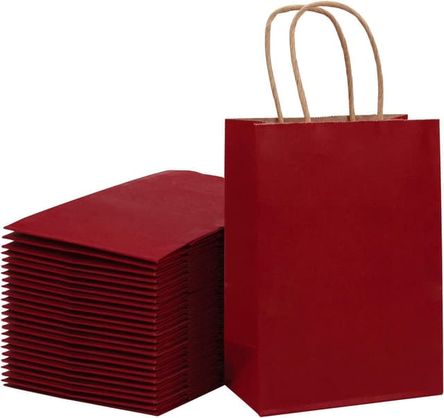 Loveinside 33 X 25,4 X 12,7 cm Papiertüten Kraftrote Geschenktüten Bulk Mit Griffen Für Geburtstag Hochzeitsgastgeschenke 25 Stück/Set Rot - 25,4 x 12,7 x 33 cm