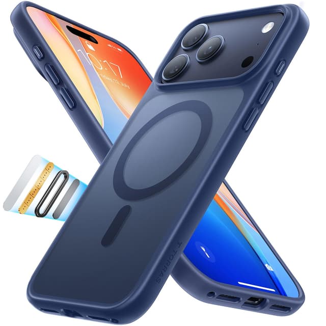 TORRAS Guardian-Mag für 17 Pro Hülle für MagSafe Zertifizierte Militärschutz und Magnetkraft Handyhülle 17 Pro Case Stoßfest Kratzfest Schutzhülle Cover Edle Matt Blau Blau 17 Pro