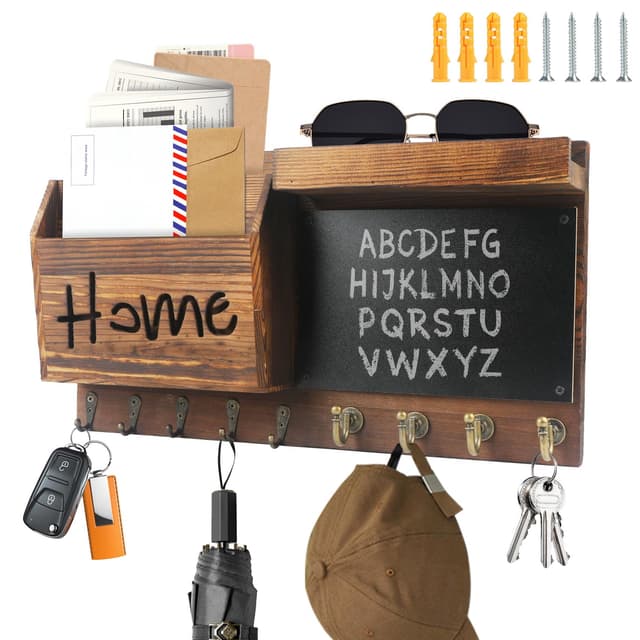 SHTALHST Schlüsselbrett Holz mit Ablage, Schlüsselbrett Groß– 40x22 cm, Schlüsselkasten Vintage mit 9 Schlüsselhaken, Briefablage, Wandgarderobe, Schlüsselbrett Personalisiert, Tafel