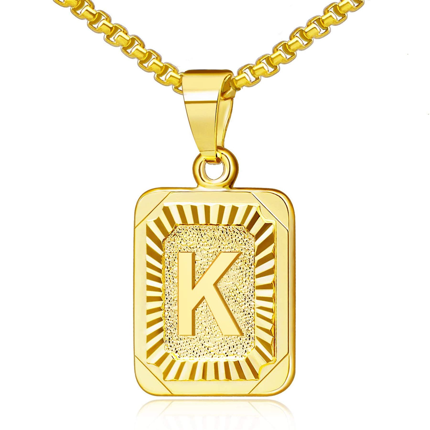 JewelryWe Schmuck Buchstaben Halskette A-Z mit Edelstahl Rechteck Tag Anhänger & Weizenkette Gold Silber für Herren Damen Geschenk