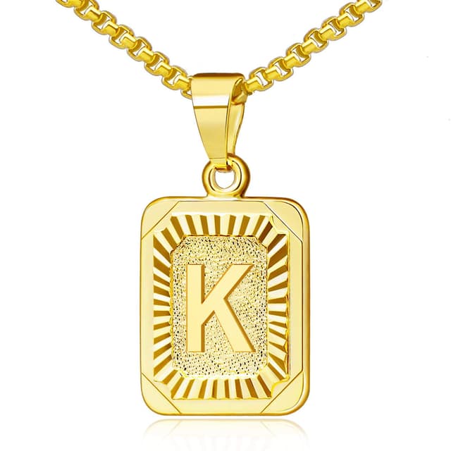JewelryWe Schmuck Buchstaben Halskette A-Z mit Edelstahl Rechteck Tag Anhänger & Weizenkette Gold Silber für Herren Damen Geschenk