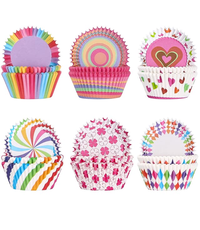 300 Stück Muffinförmchen Papier, Muffins Backförmchen, Cupcake Regenbogen Papier Fällen Liners Wrapper, für Backen, Dessert, Party, Geburtstag, Hochzeit Rot, Regenbogen
