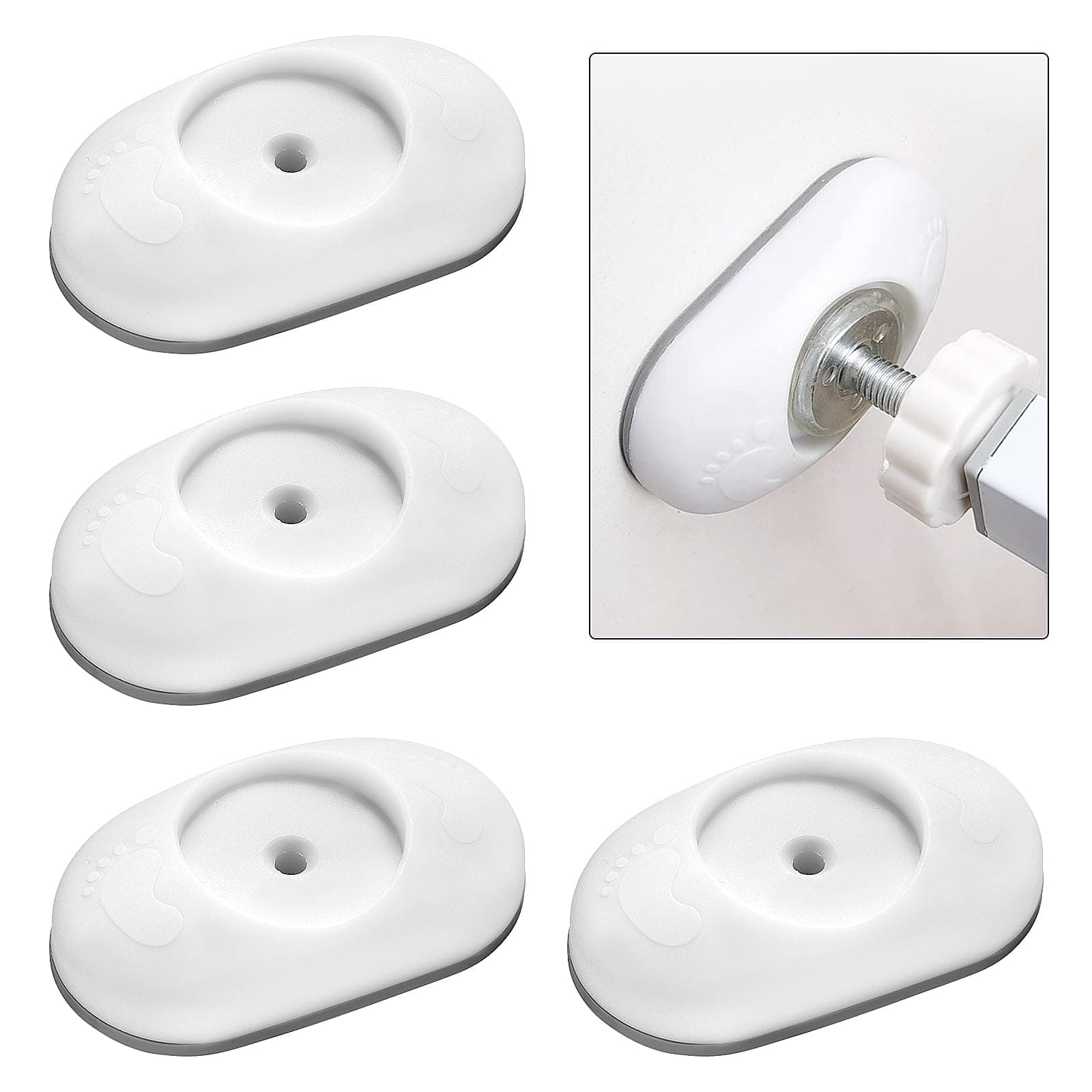 HonGien 4 Stück Wandschutz für Türgitter Baby Treppengitter Wandschutzpads Wand Saver für Sicherheit von Babys und Haustieren (Keine Schrauben erforderlich) (weiß, Oval) Weiß Oval