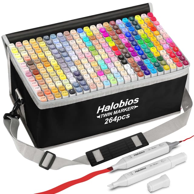 Halobios 264 Farben Alkohol Marker Set, Alcohol Twinmarker, Meißel & Feine Verdoppelt Spitzt Alkohol Permanenter Marker Stifte mit Anti-Seepage Abstandshaltern für Manga, Design, Malerei, Zeichnung 1 stück (264er Pack)