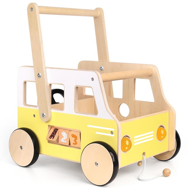 Pillowhale Lauflernwagen Holz,Multifunktion Baby Lauflernhilfe mit Form-Sortierer,Laufen Lernen,Baby Walker Spielzeug Geschenk für Kleinekinder Kinder 1-3 Jahre