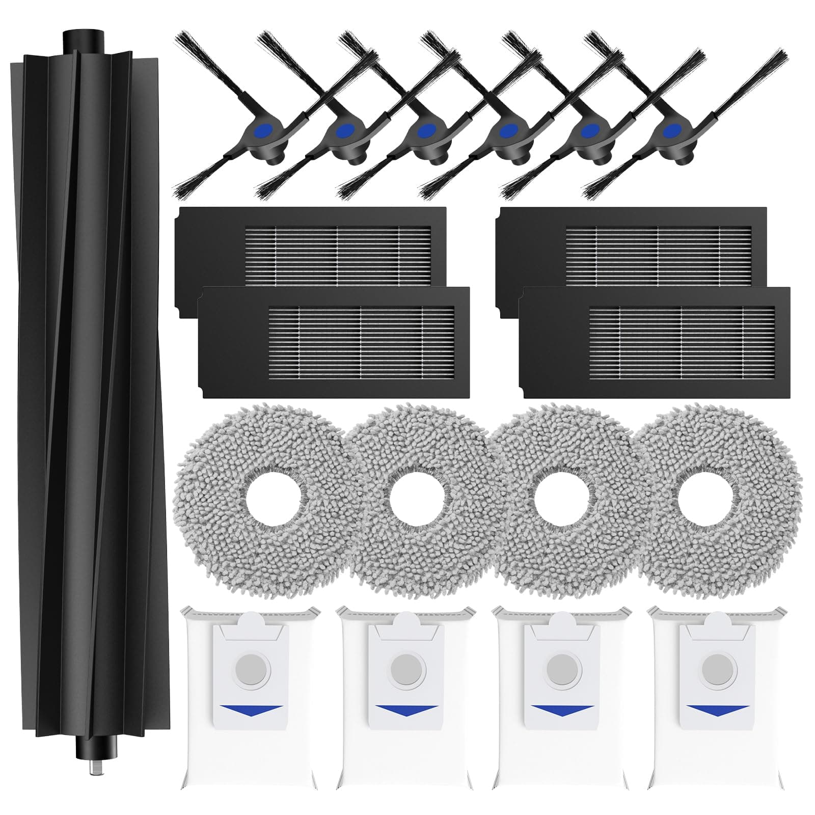 19 Stück Zubehör für Ecovacs Deebot X2 Omni/ X2/ X2 Pro Saugroboter Roboter,1 Hauptbürste, 4 HEPA-Filter, 4 Wischmopp-Pads,4 Staubbeutel, 6 Seitenbürsten,Zubehör-Set Ersatzteile Set für X2 Omni