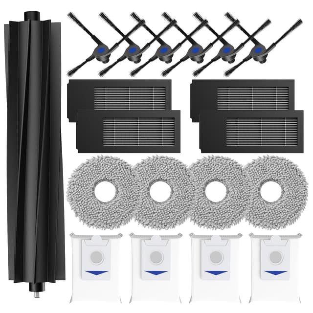 19 Stück Zubehör für Ecovacs Deebot X2 Omni/ X2/ X2 Pro Saugroboter Roboter,1 Hauptbürste, 4 HEPA-Filter, 4 Wischmopp-Pads,4 Staubbeutel, 6 Seitenbürsten,Zubehör-Set Ersatzteile Set für X2 Omni