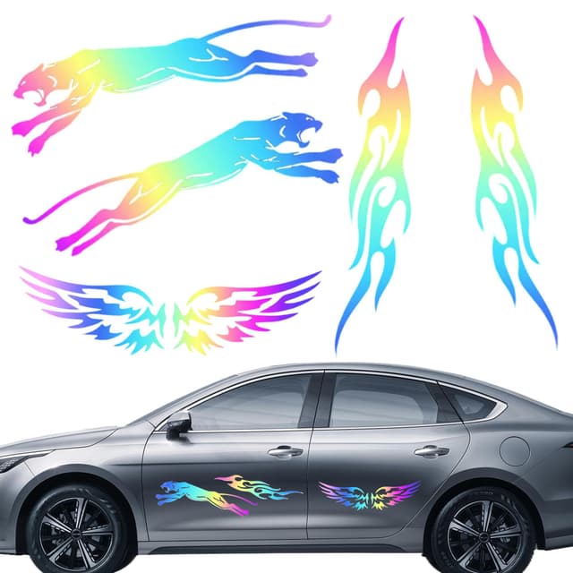 CHENNAN 6 Stück Auto-Kratzer-Aufkleber 3D Autoaufkleber Reflektierende Bunte Laser-Auto-Aufkleber Stilvolle und Schöne für Autos Bikes Motorräder Trucks