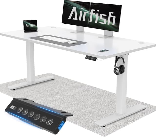 Airfish Höhenverstellbarer Schreibtisch 140x60cm mit USB-Buchse, Schreibtisch Höhenverstellbar Elektrisch mit Memory Funktion,73-118cm,Weiß Weiß 140 x 60 cm
