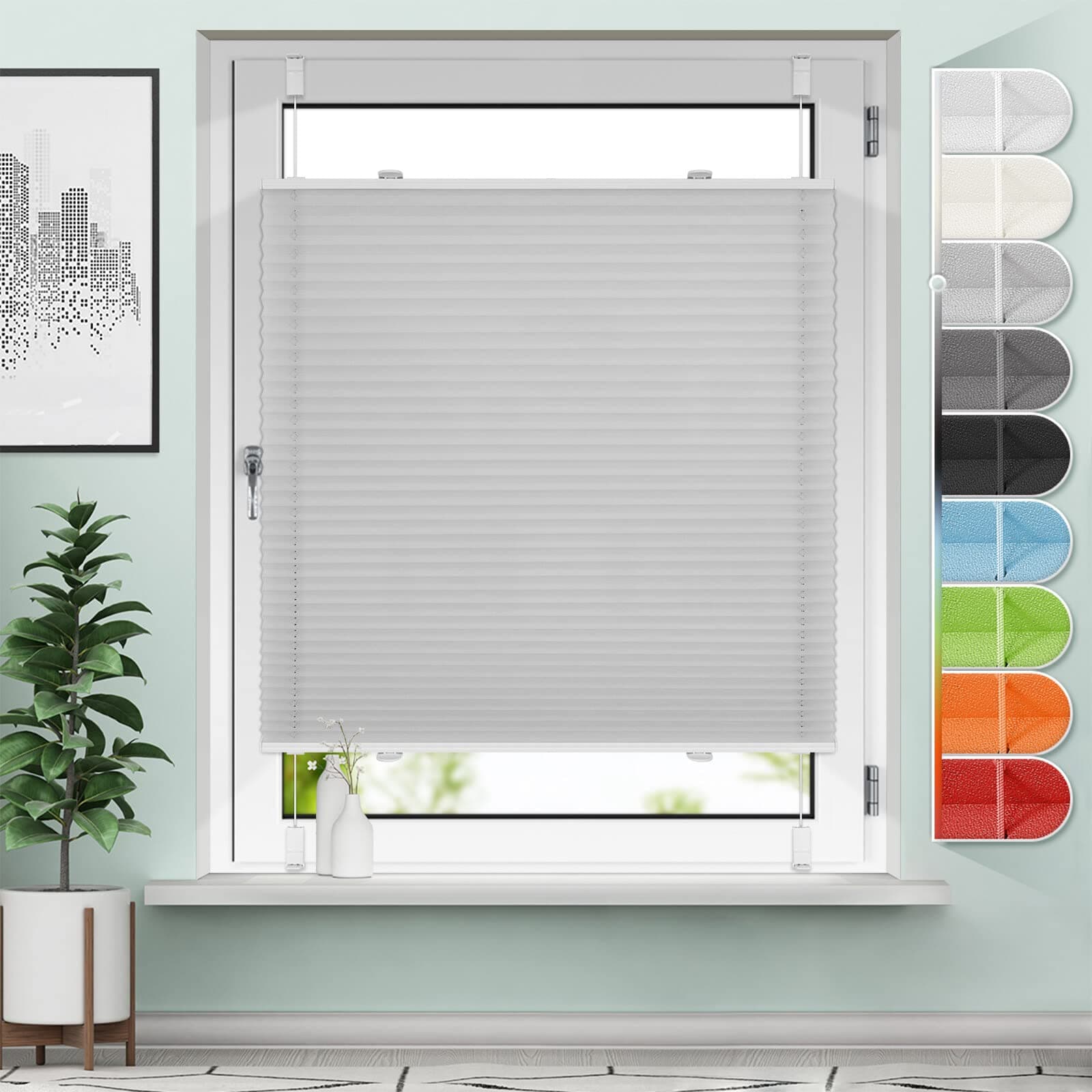 Plissee ohne Bohren Klemmfix B120 x H120cm Hellgrau Plissees Blickdicht und lichtdurchlässig Faltrollo Plisseerollo Sichtschutz und Sonnenschutz Rollo für Fenster & Tür Hellgrau B120 x H120 cm