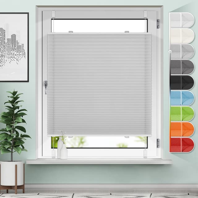 Plissee ohne Bohren Klemmfix B120 x H120cm Hellgrau Plissees Blickdicht und lichtdurchlässig Faltrollo Plisseerollo Sichtschutz und Sonnenschutz Rollo für Fenster & Tür Hellgrau B120 x H120 cm
