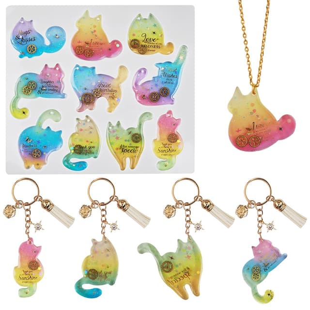 Voyyphixa Katze Epoxidharz Formen Katzen Schmuck Silikonform Tier Ornaments Cat Resin Mold Kristall Gießform für DIY Ohrringe Halskette Schlüsselanhänger Anhänger Basteln