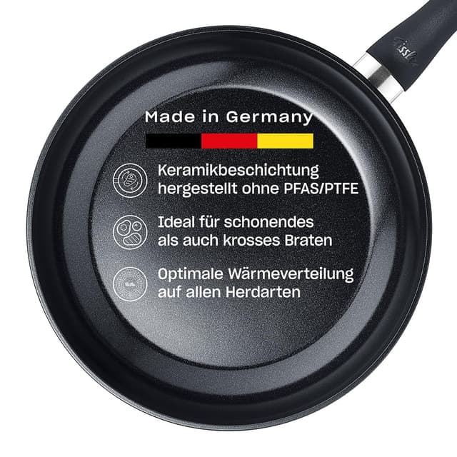 Fissler Essential Black/Aluminiumpfanne-beschichtet (28 cm) Keramik-beschichtet, Bratpfanne hergestellt ohne PFAS/PTFE, Induktion – MADE IN GERMANY