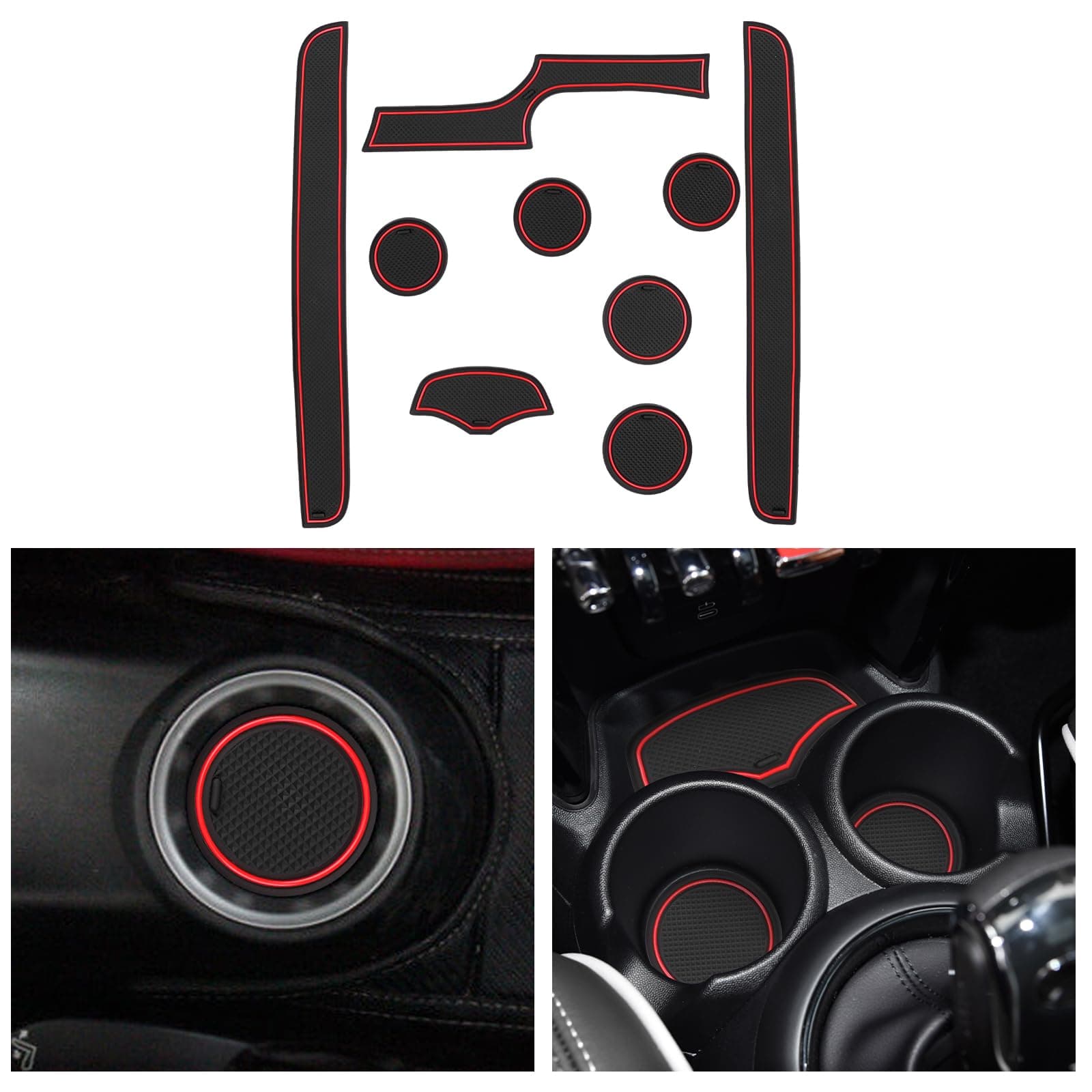 CDEFG Kompatibel mit Mini Cooper F56 2015-2022 2023, Gummimatten Cooper Mittelkonsole Antirutschmatten rutschfest Becherhalter Gummi Matte Armlehne Cooper F56 Zubehör (Rot)