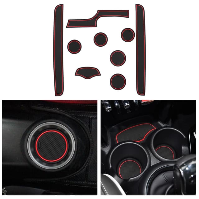 CDEFG Kompatibel mit Mini Cooper F56 2015-2022 2023, Gummimatten Cooper Mittelkonsole Antirutschmatten rutschfest Becherhalter Gummi Matte Armlehne Cooper F56 Zubehör (Rot)