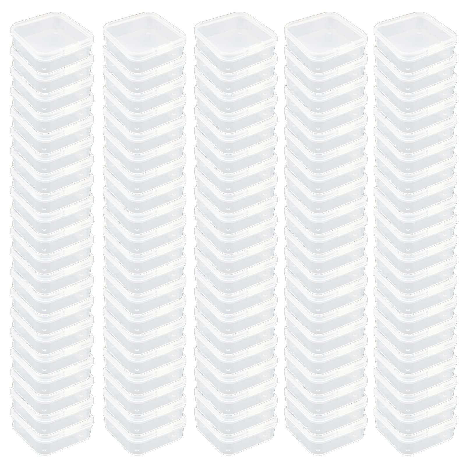 Goodma 100 Stück quadratische leere Mini-Aufbewahrungsboxen aus transparentem Kunststoff mit Scharnierdeckel für kleine Gegenstände und andere Bastelprojekte (75 x 75 x 25 mm)