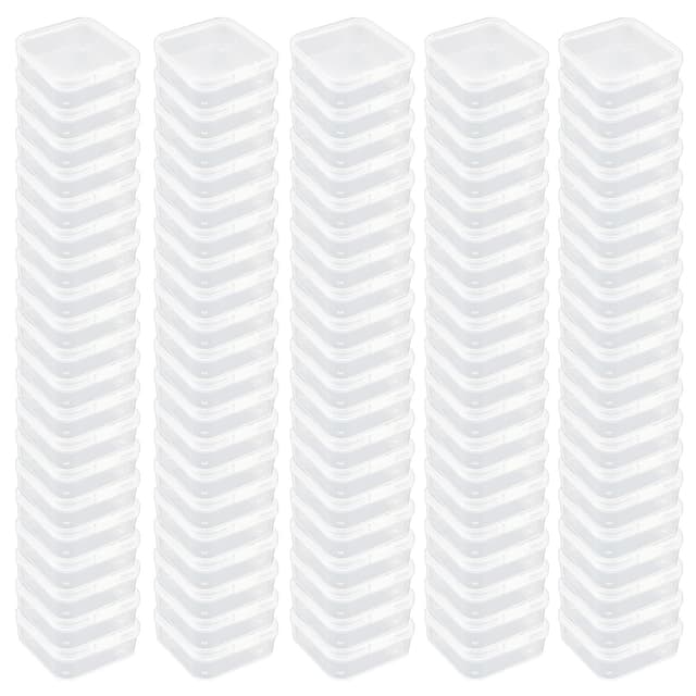 Goodma 100 Stück quadratische leere Mini-Aufbewahrungsboxen aus transparentem Kunststoff mit Scharnierdeckel für kleine Gegenstände und andere Bastelprojekte (75 x 75 x 25 mm)