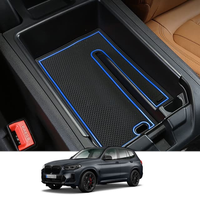CDEFG Kompatibel mit BMW X3 G01 X4 G02 2019-2023 2024, Mittelkonsole Armlehne Organizer Armlehnen Aufbewahrungsbox Handschuhfach Aufbewahrung Auto Center Console Tray X3 X4 IX3 Zubehör (Blau)