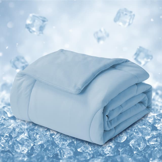 Deodar Kühldecke Sommerdecke Doppelseitig Waffelgitter+Eisseide 2-in-1 Leichte Kühldecke mit Kühleffekt Selbstkühlende Decke zum Schlafen Leichte Kühldecke für Menschen 150x200 Blau
