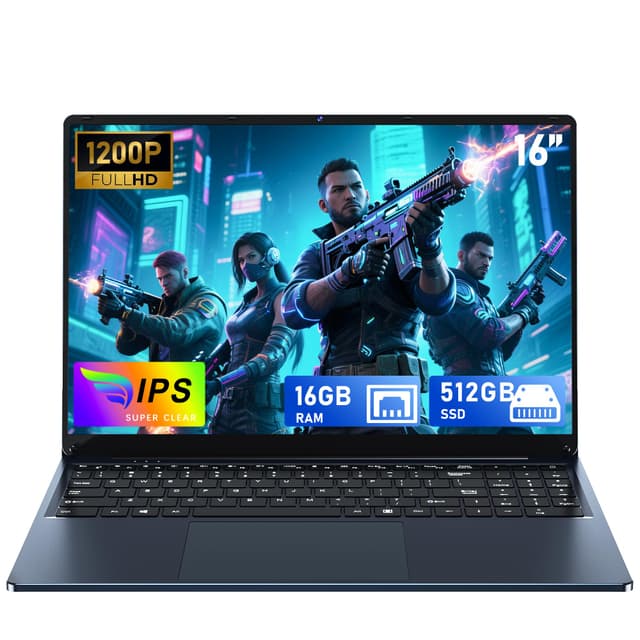 FUNYET 16-Zoll-PC Laptop, N150 Prozessor Notebook (bis zu 3,4 GHz), 16GB RAM 512 GB SSD, 1920 x 1200 FHD Laptops, Computer mit beleuchteter Tastatur, 6000 mAh Batterie，WiFi 5，BT 5.0, Win 11 Laptop 16G+512GB N150