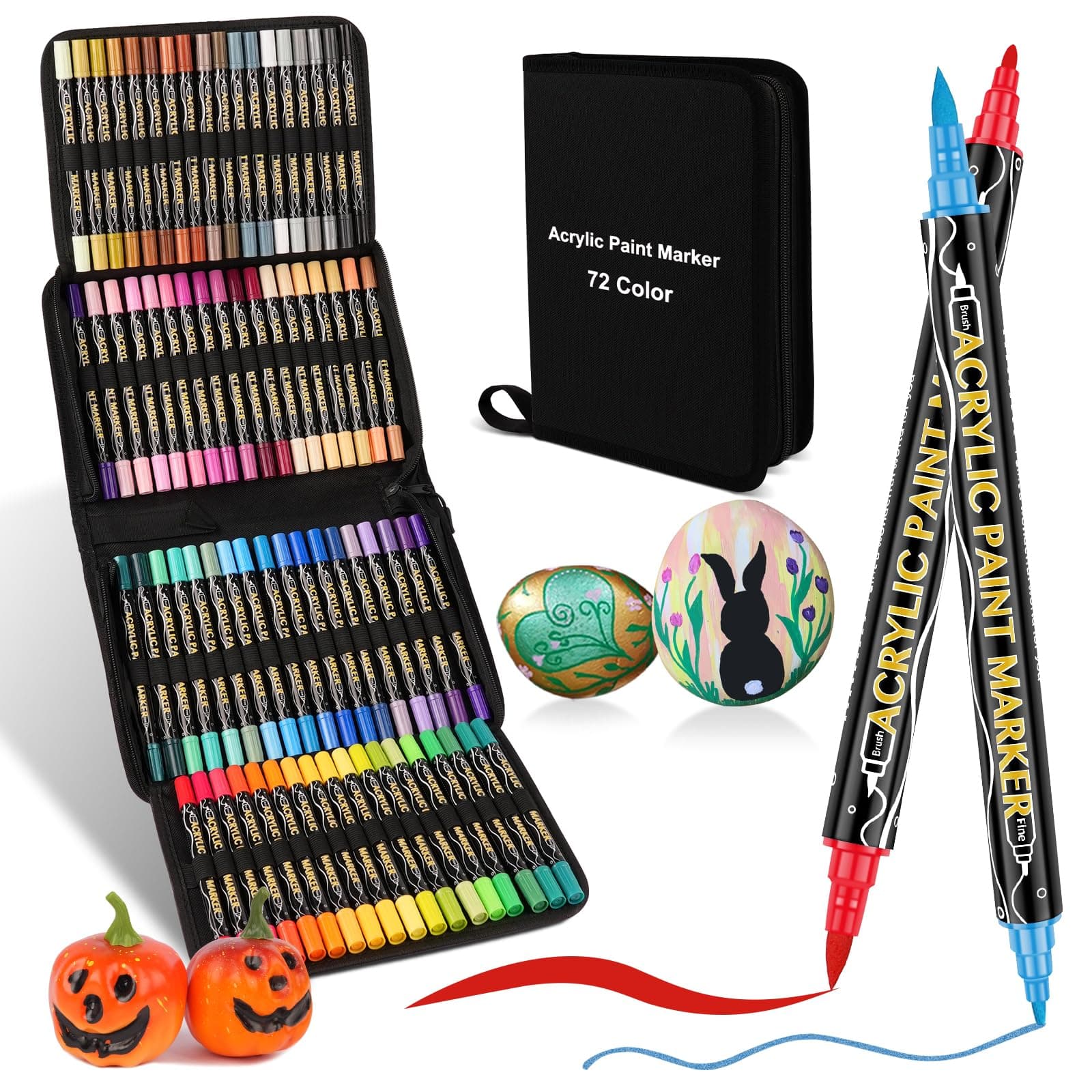 colpart Acrylstifte für Steine wasserfest-72Bagtype-ostereier zum bemalen Doppelendige Acrylic PaintPermanent Marker Stift Für Kunststoff Glas Holz Keramik Metall Reifen Leinwand. 72 Farbes--Bagtype