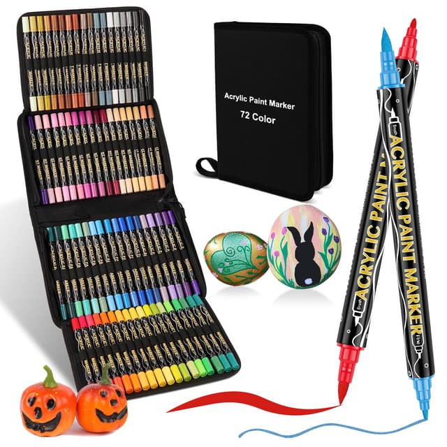 colpart Acrylstifte für Steine wasserfest-72Bagtype-ostereier zum bemalen Doppelendige Acrylic PaintPermanent Marker Stift Für Kunststoff Glas Holz Keramik Metall Reifen Leinwand. 72 Farbes--Bagtype