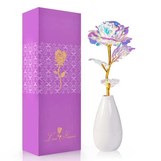 Weihnachten Rose Geschenke für Frauen Mama, Kleine Galaxy Rose Blume mit Vase, Frauen Nikolaus Geschenke für Weihnachten Valentinstag Muttertag