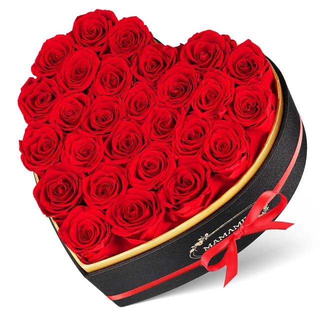 27 Ewige Rosen in Herzform Box - Infinity Rote Rose, Konservierte Echt Blume Rose Geschenk, Valentinstag Jahrestag Geburtstag Geschenk für Sie Frauen Mama Freundin Muttertagsgeschenk 27 Rosen 27-rot