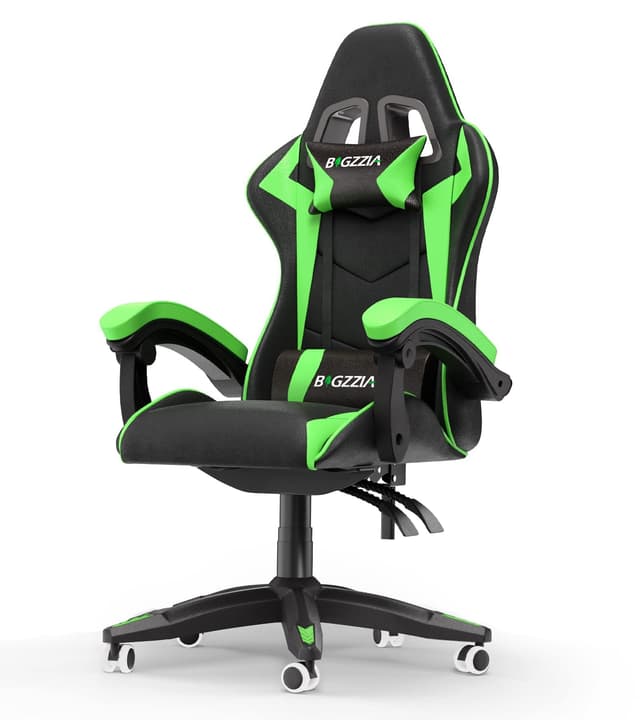bigzzia Gaming Stuhl Ergonomisch - Gamer Stühle mit Lendenkissen + Kopfstütze Gaming Chair Höhenverstellbar Bürostuhl Computerstuhl für Erwachsene Mädchen Junge (Grün) Grün Basismodell