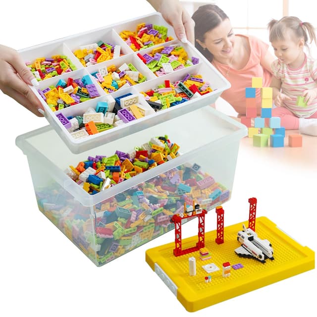 HAMON Aufbewahrungsboxen mit Deckel für Lego Bausteine,Transparente Sortierbox für Lego,Plastik Stapelbar Box mit Griff,Clear Storage box für Handwerk,Accessoire,Kinderspielzeug(Gelb)