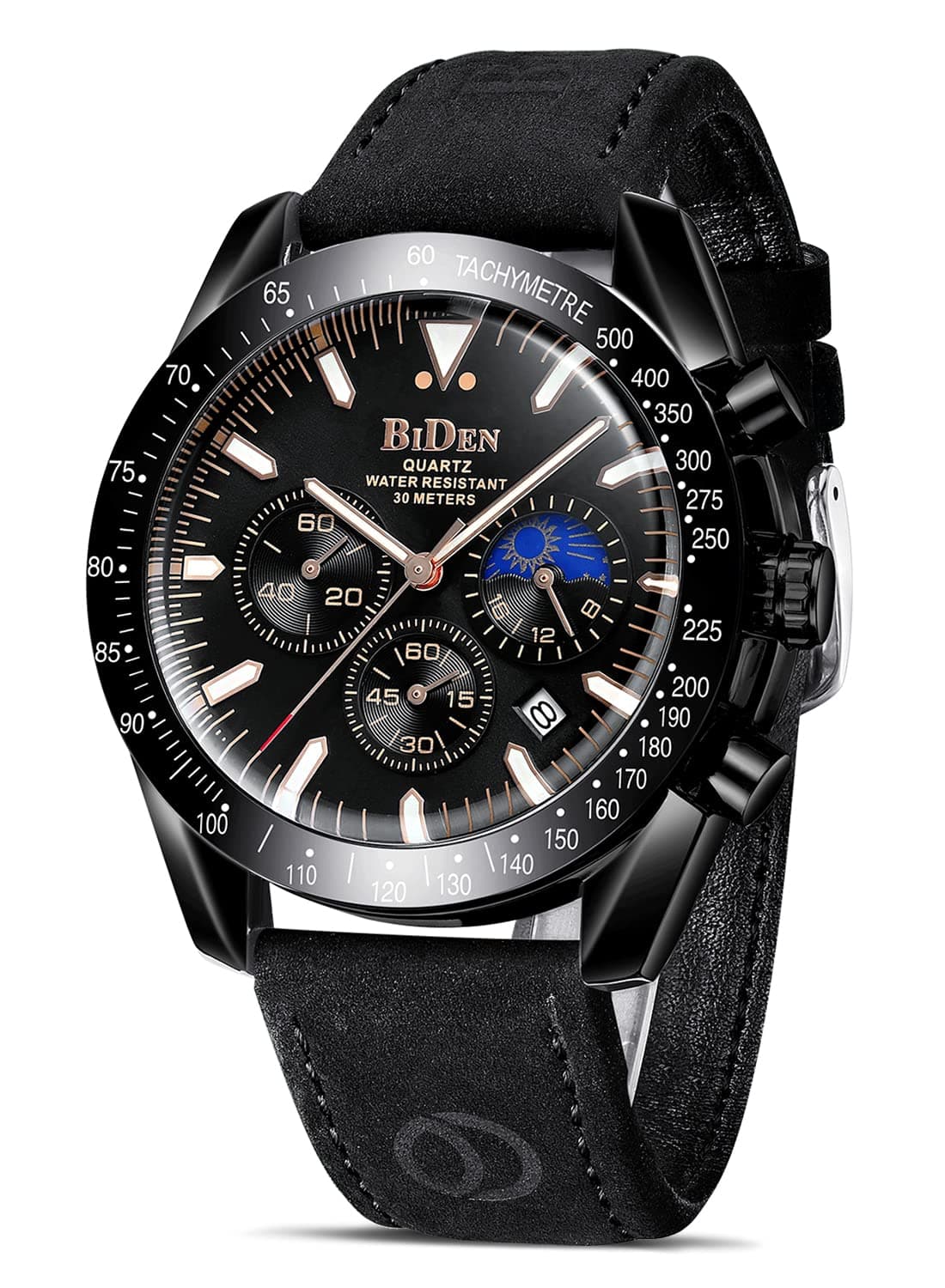 HANPOSH Herren Uhr Uhren Herren Chronograph Edelstahl Wasserdicht Analog Quarz Armbanduhr mit Datum Leuchtende Business Casual Uhren fur Männer A02- Alle Schwarz