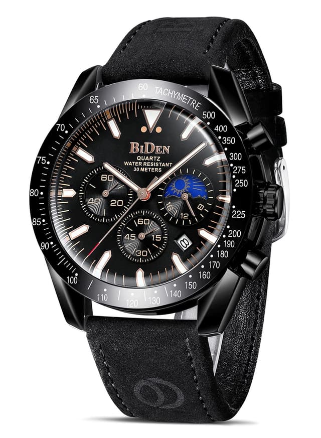 HANPOSH Herren Uhr Uhren Herren Chronograph Edelstahl Wasserdicht Analog Quarz Armbanduhr mit Datum Leuchtende Business Casual Uhren fur Männer A02- Alle Schwarz